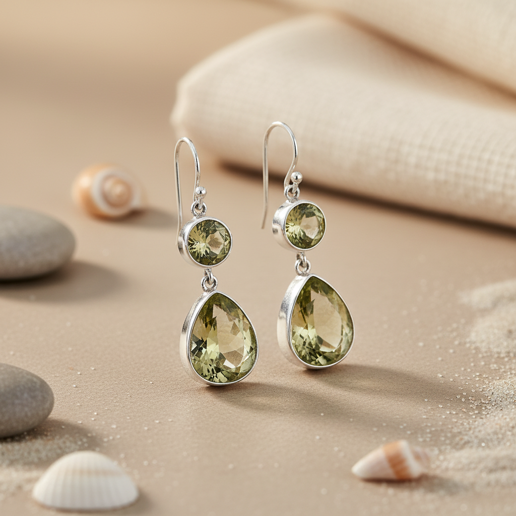 Silver Green Amethyst Drop Earrings for Women | Dangle Jewelry