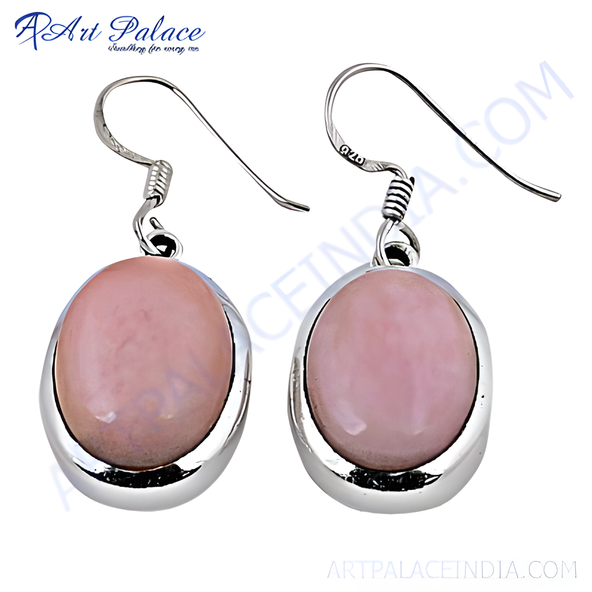 925 sterling silver drop earrings with oval pink opal gemstones, perfect for any occasion
