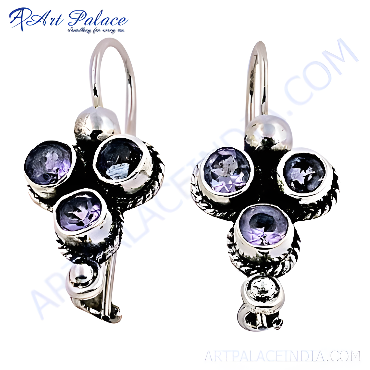 925 sterling silver drop earrings with four amethyst gemstones, purple stone earrings for women