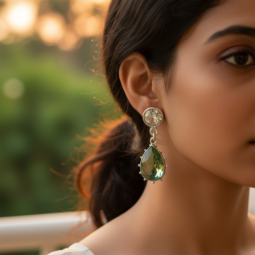 Green Amethyst Drop Earrings in Sterling Silver | Women's Jewelry
