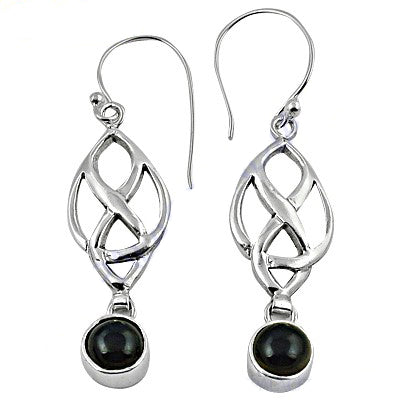 925 Sterling Silver Celtic Knot Drop Earrings with Onyx Gemstones