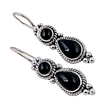 925 Silver Onyx Drop Earrings for Women | Black Gemstone Jewelry