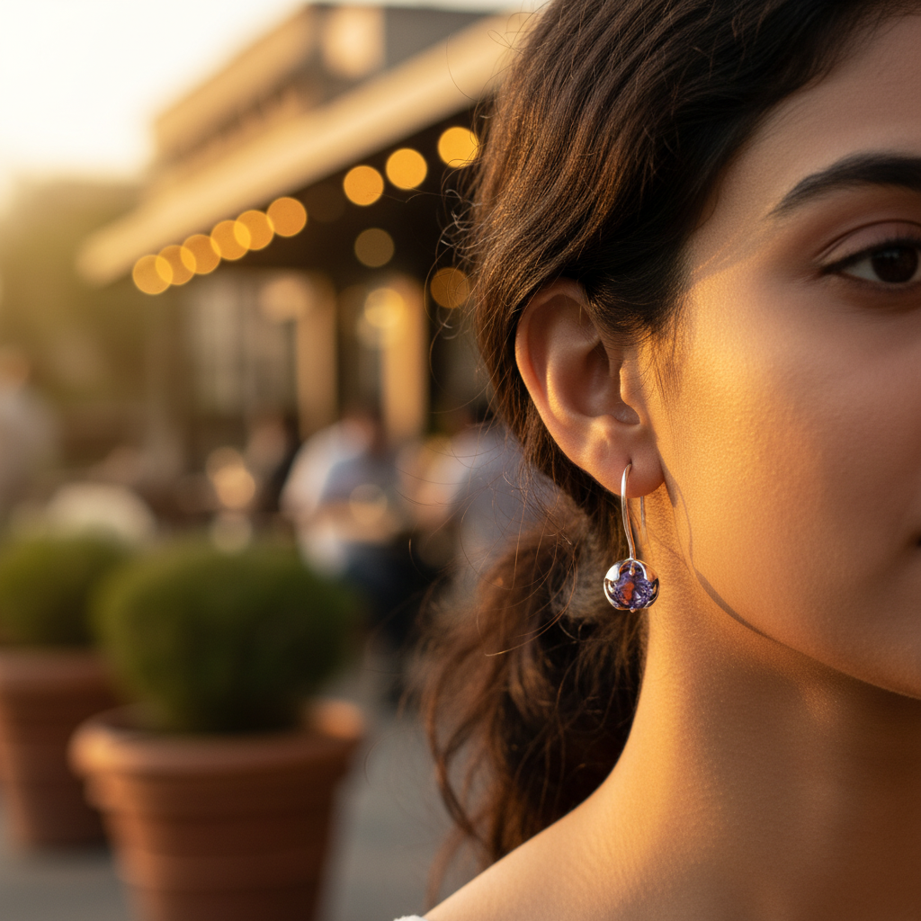 925 Silver Amethyst Drop Earrings for Women | Floral Jewelry