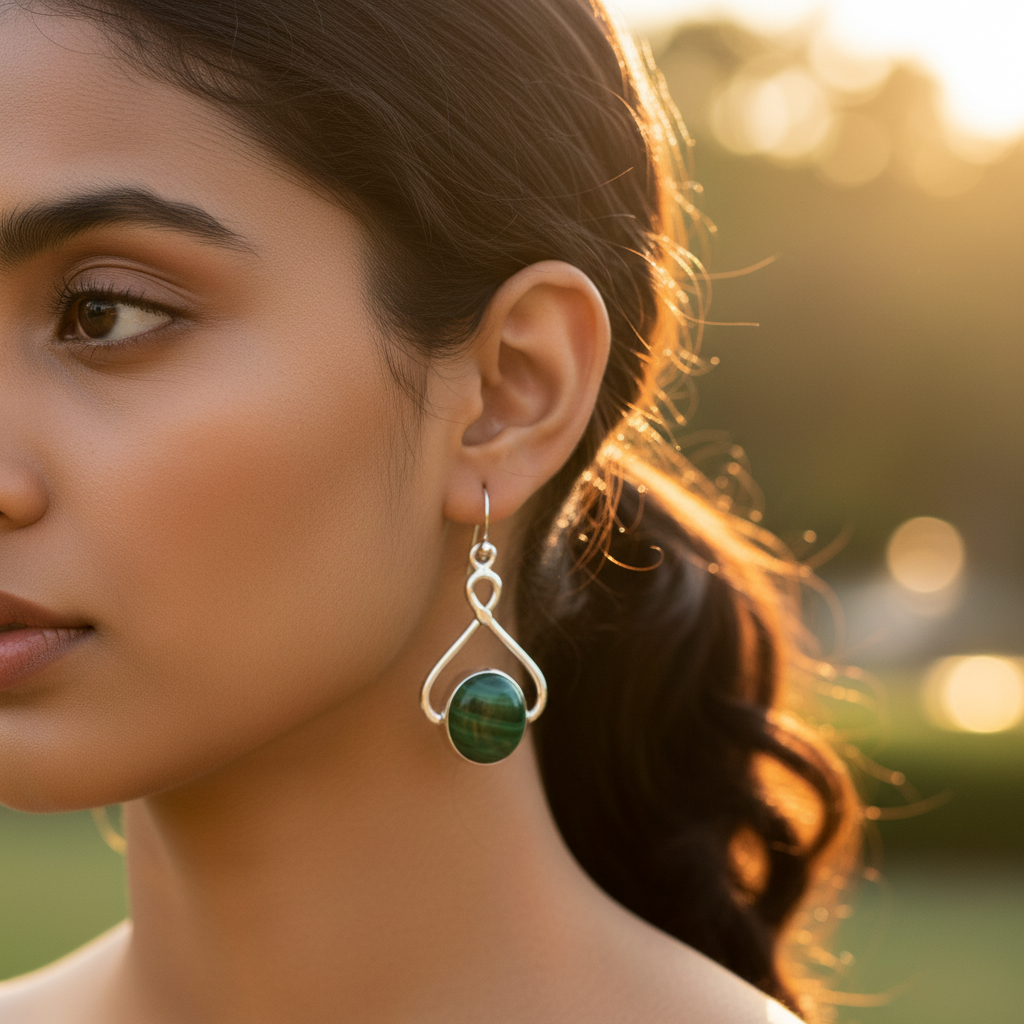 925 Silver Malachite Drop Earrings | Women's Gemstone Jewelry