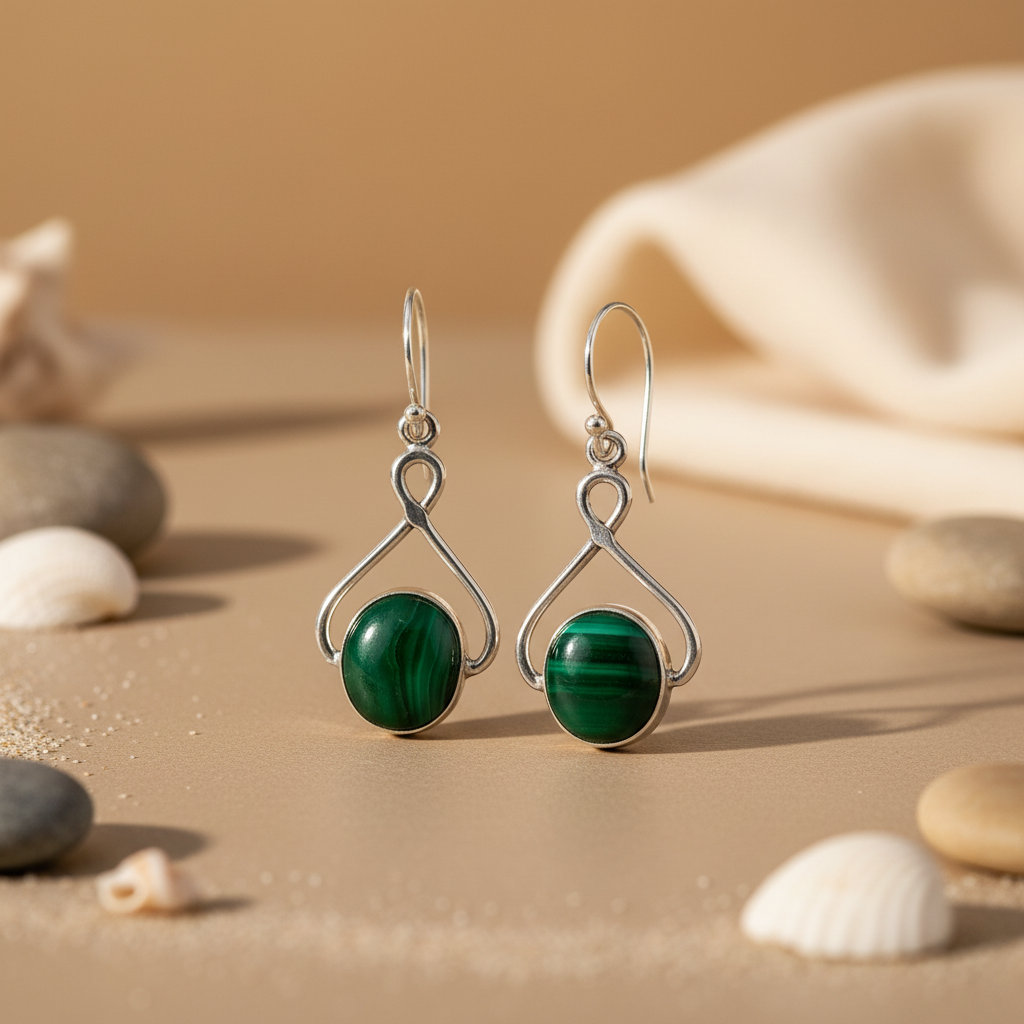 925 Silver Malachite Drop Earrings | Women's Gemstone Jewelry