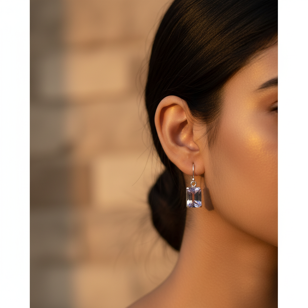 925 Silver Amethyst Drop Earrings for Women | Daily Wear Gift