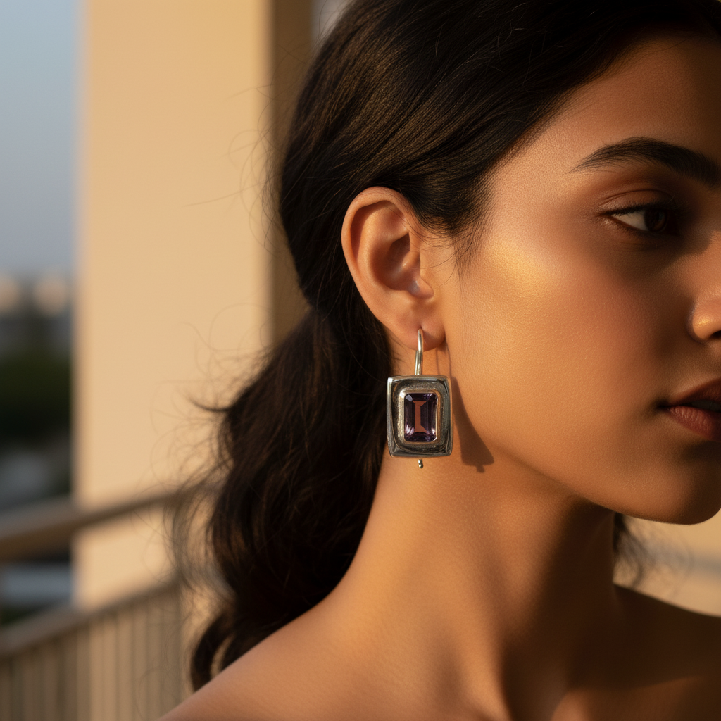 925 Silver Amethyst Drop Earrings | Women's Daily Wear Jewelry