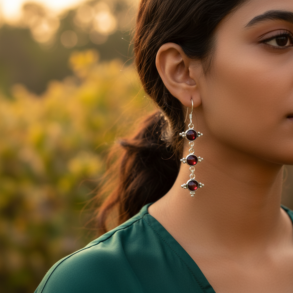 925 Silver Garnet Drop Earrings for Women | Gemstone Jewelry