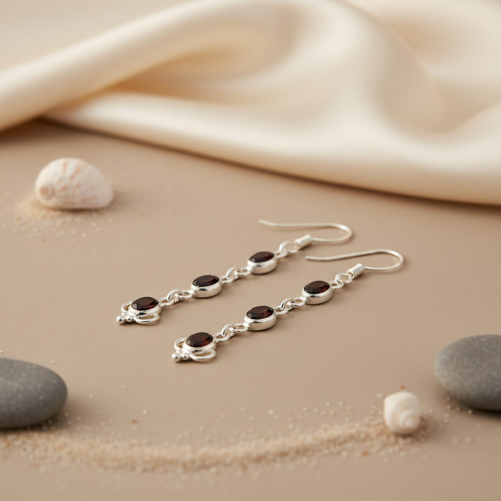 925 Silver Garnet Drop Earrings for Women | Gemstone Jewelry