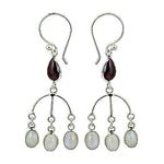Load image into Gallery viewer, 925 Silver Moonstone &amp; Garnet Dangle Earrings for Women
