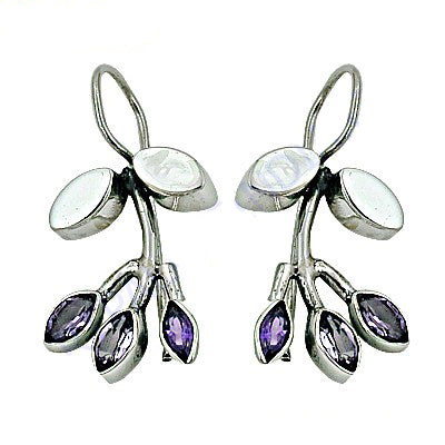 925 Silver Amethyst Drop Earrings for Women | Leaf Design