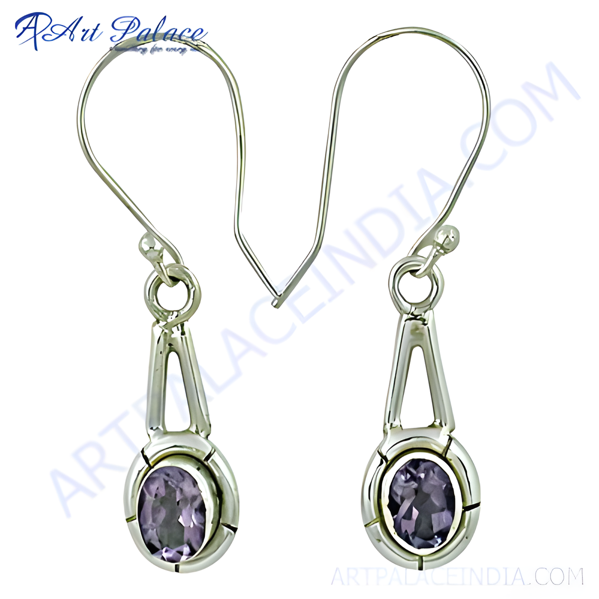 925 sterling silver drop earrings with oval amethyst gemstones, perfect for women