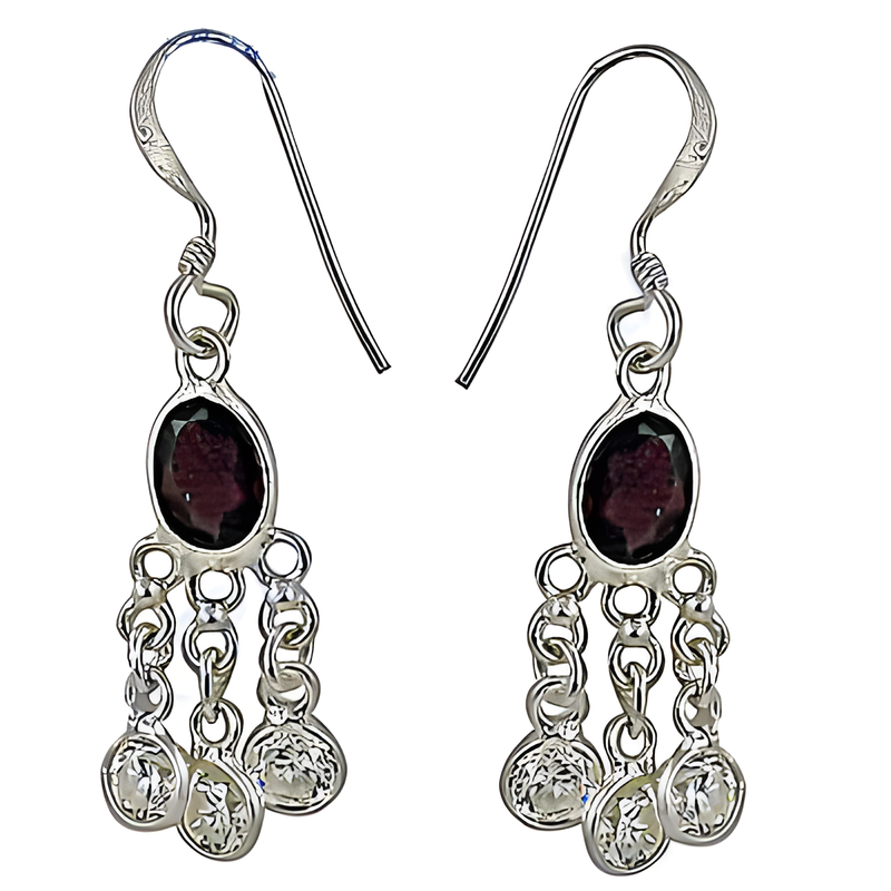 Traditional Garnet & CZ Silver Earring