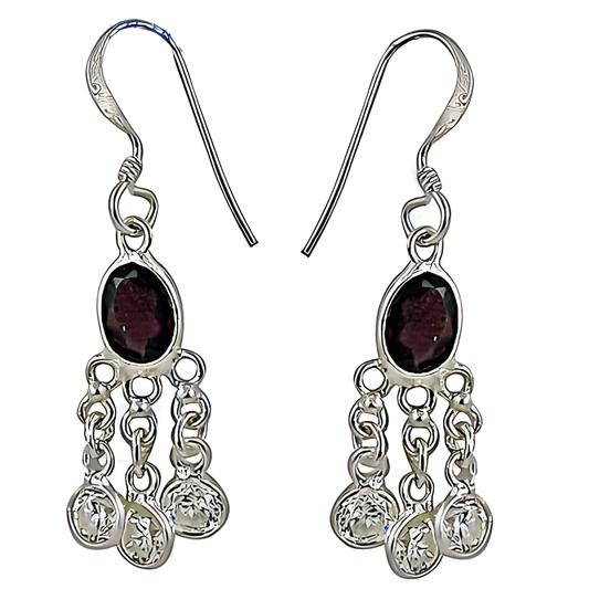 Traditional Garnet & CZ Silver Earring