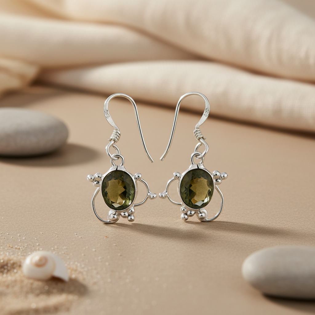 925 Silver Green Gemstone Earrings for Women | Daily Wear