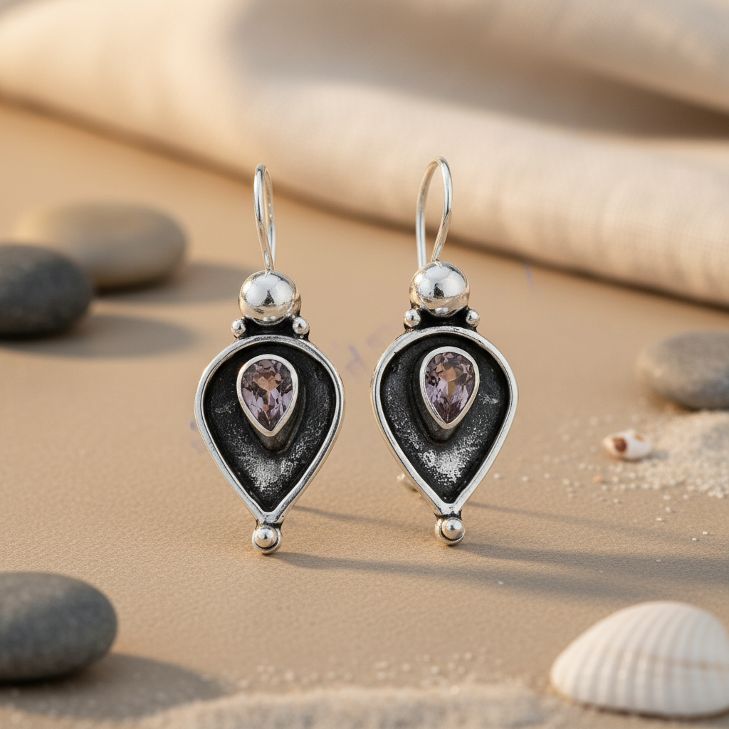 925 Silver Amethyst Drop Earrings for Women | Dangle Earrings