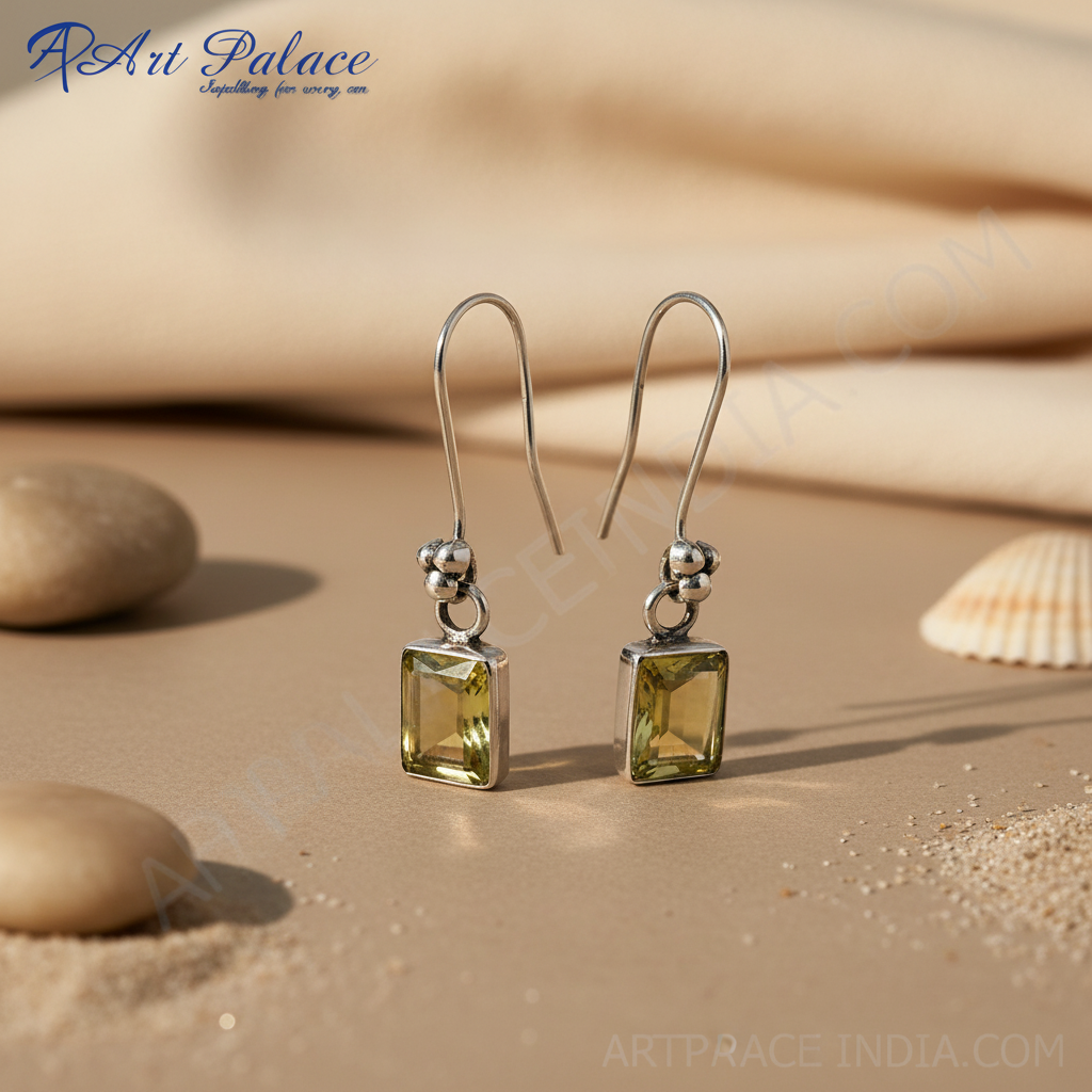 Citrine gemstone drop earrings in 925 silver for women
