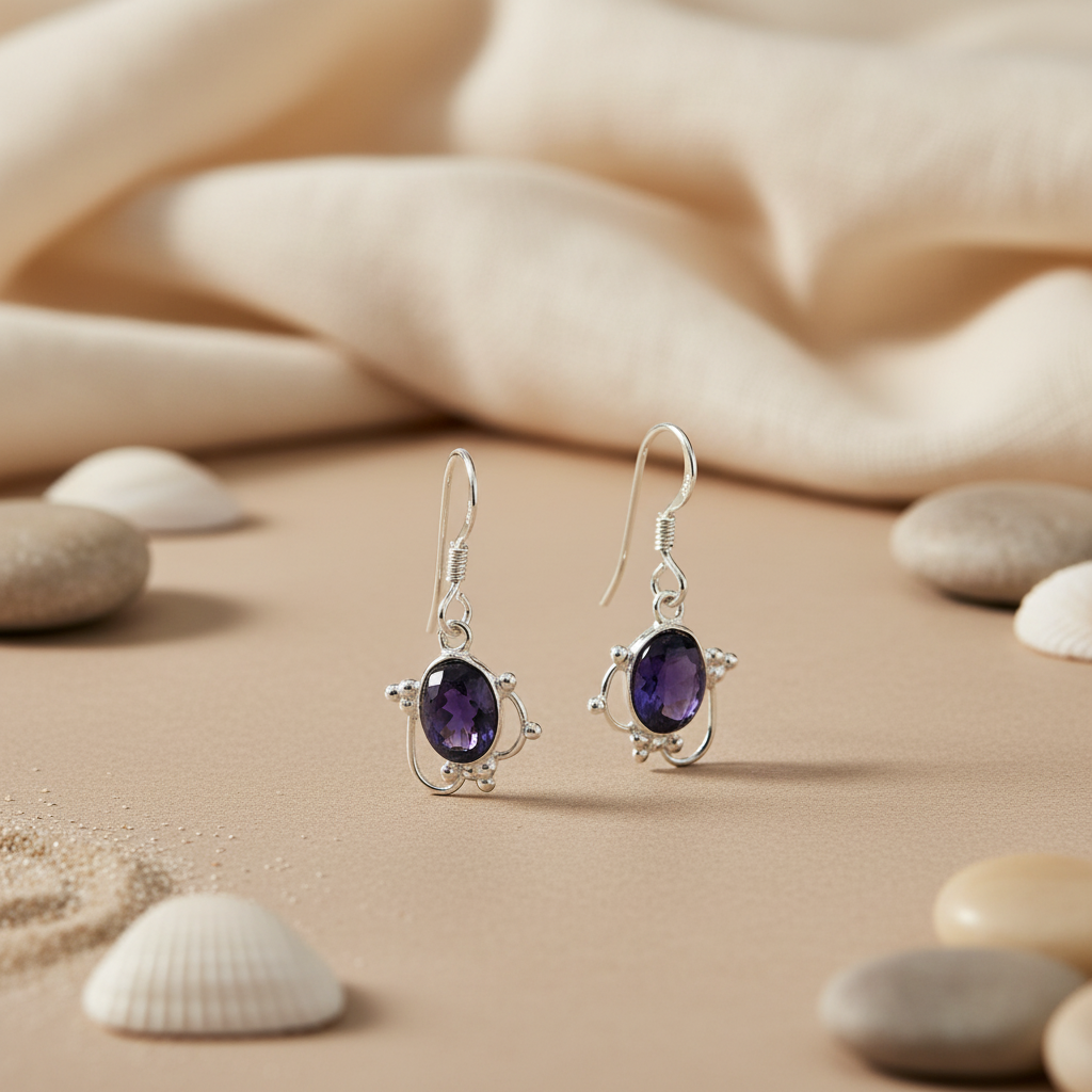 925 Sterling Silver Purple Gemstone Earrings for Women