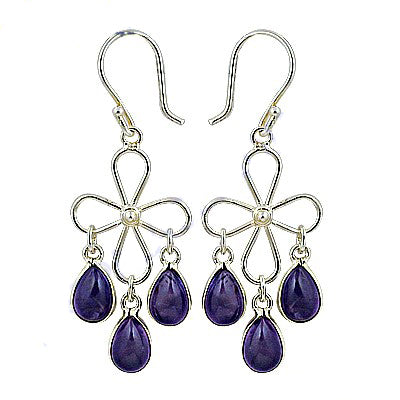 Silver Flower Amethyst Dangle Earrings for Women | Gift