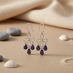 Load image into Gallery viewer, Silver Flower Amethyst Dangle Earrings for Women | Gift
