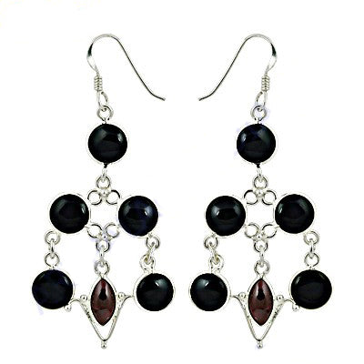 925 Silver Black Onyx Chandelier Earrings for Women