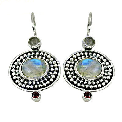 925 Silver Moonstone & Garnet Earrings | Women's Jewelry Gift