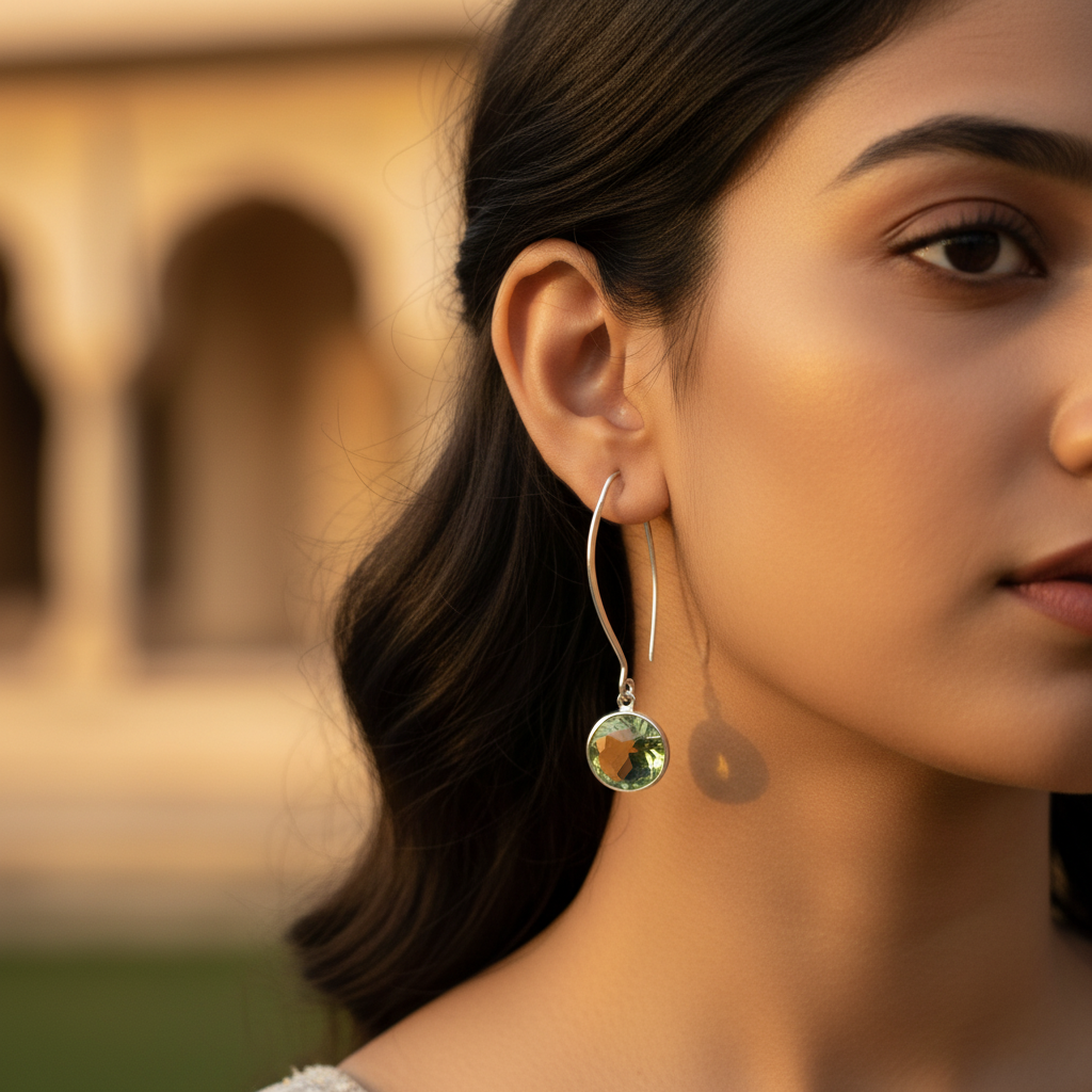 925 Silver Green Amethyst Drop Earrings | Women's Jewelry Gift
