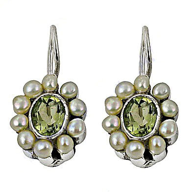 Silver Pearl & Peridot Earrings for Women | Gemstone Jewelry