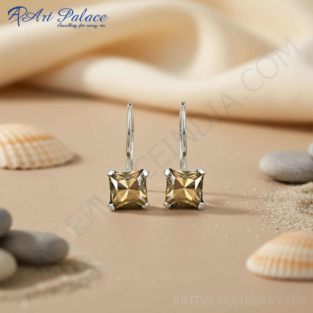 Silver Princess Cut Topaz Drop Earrings for Women | Gift