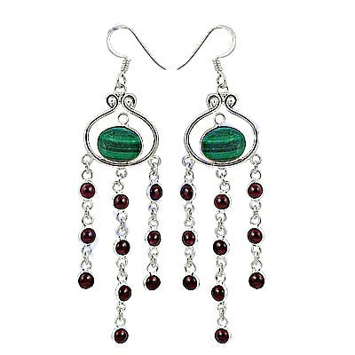 925 Silver Malachite Garnet Drop Earrings for Women | Gift