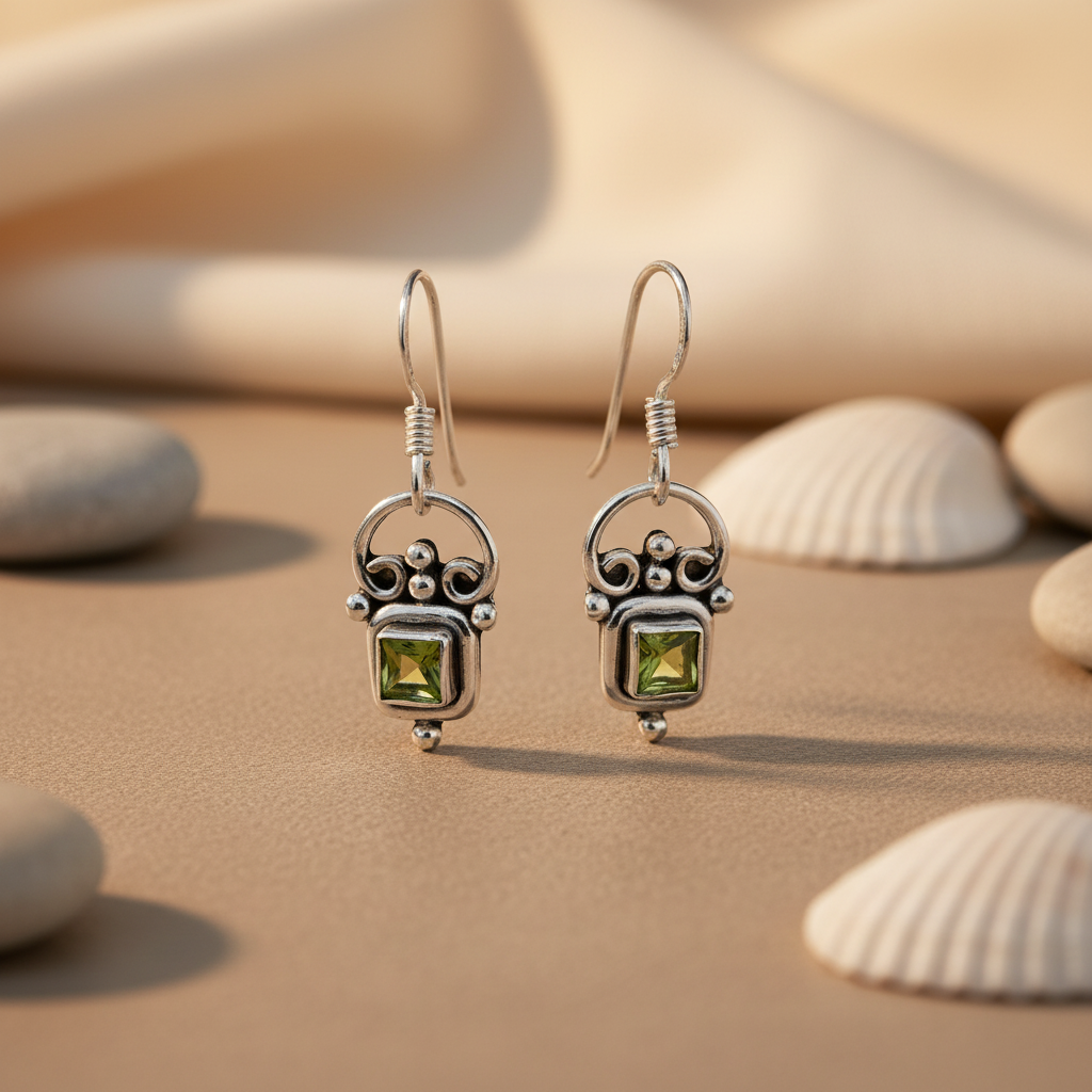 925 Silver Peridot Drop Earrings for Women | Green Gemstone Jewelry
