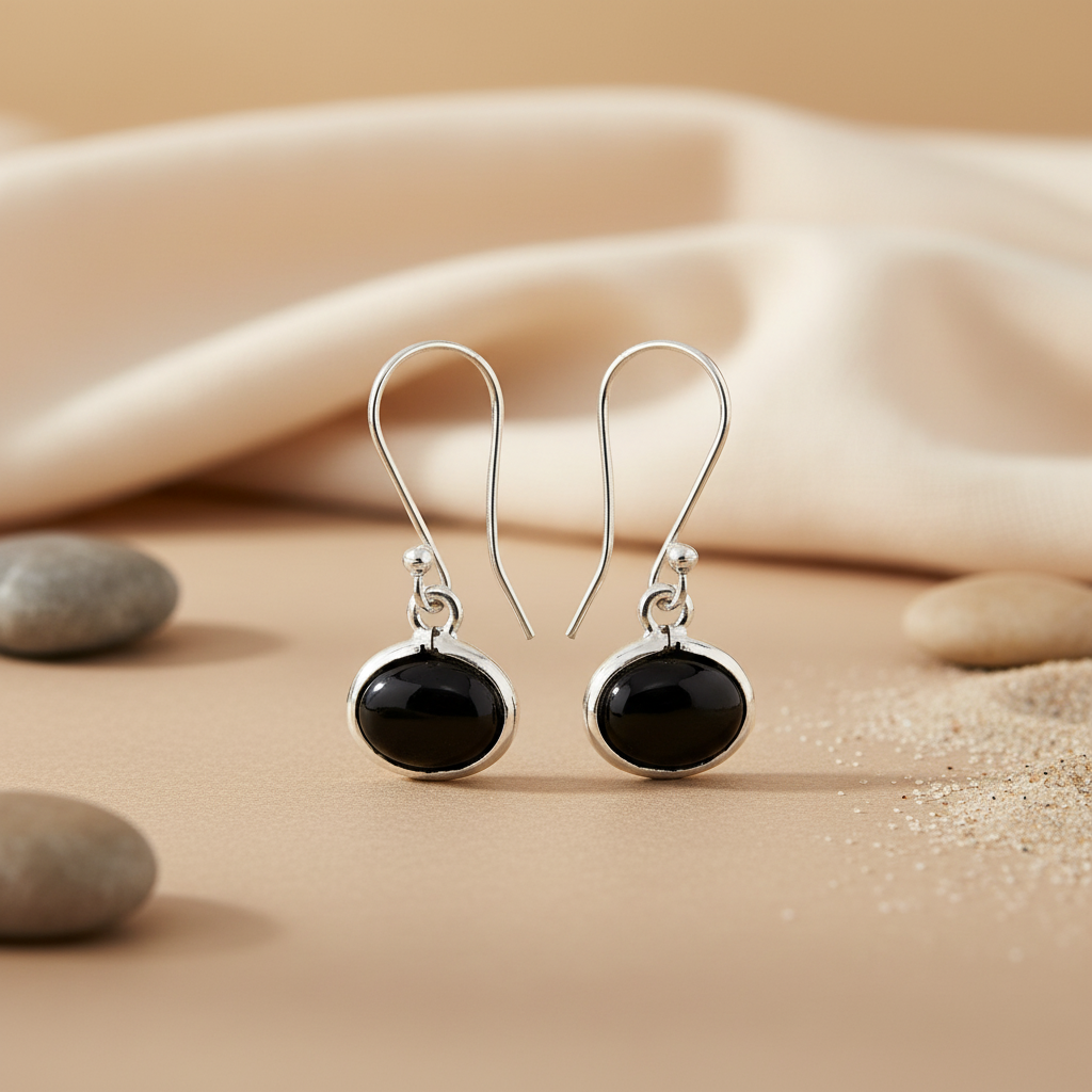 925 Sterling Silver Black Onyx Drop Earrings for Women