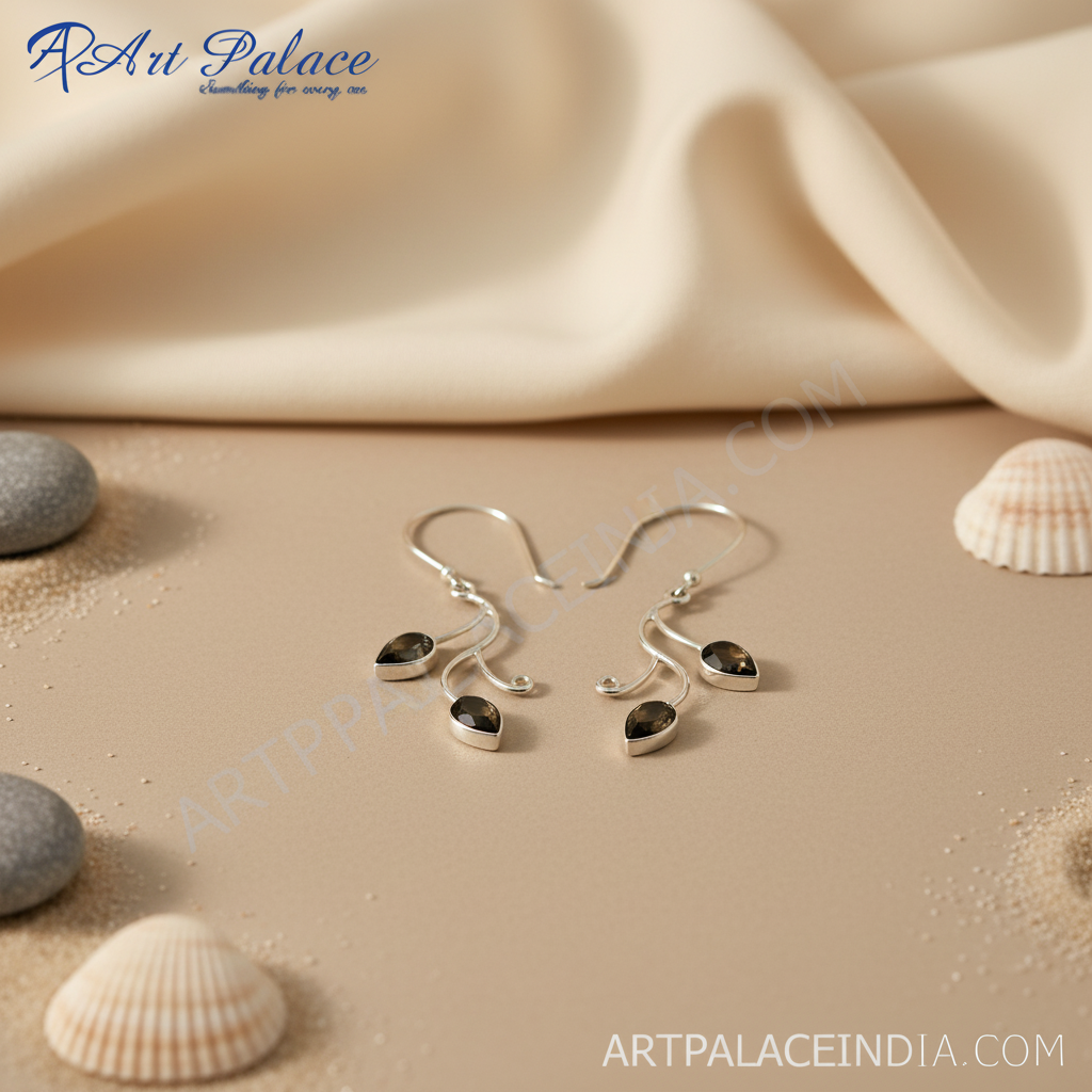 925 Silver Smoky Quartz Earrings for Women | Leaf Design