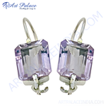 Load image into Gallery viewer, Silver drop earrings featuring rectangular amethyst gemstones, perfect for women's jewelry collection.
