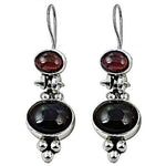 Load image into Gallery viewer, 925 Silver Garnet &amp; Onyx Drop Earrings | Gemstone Jewelry
