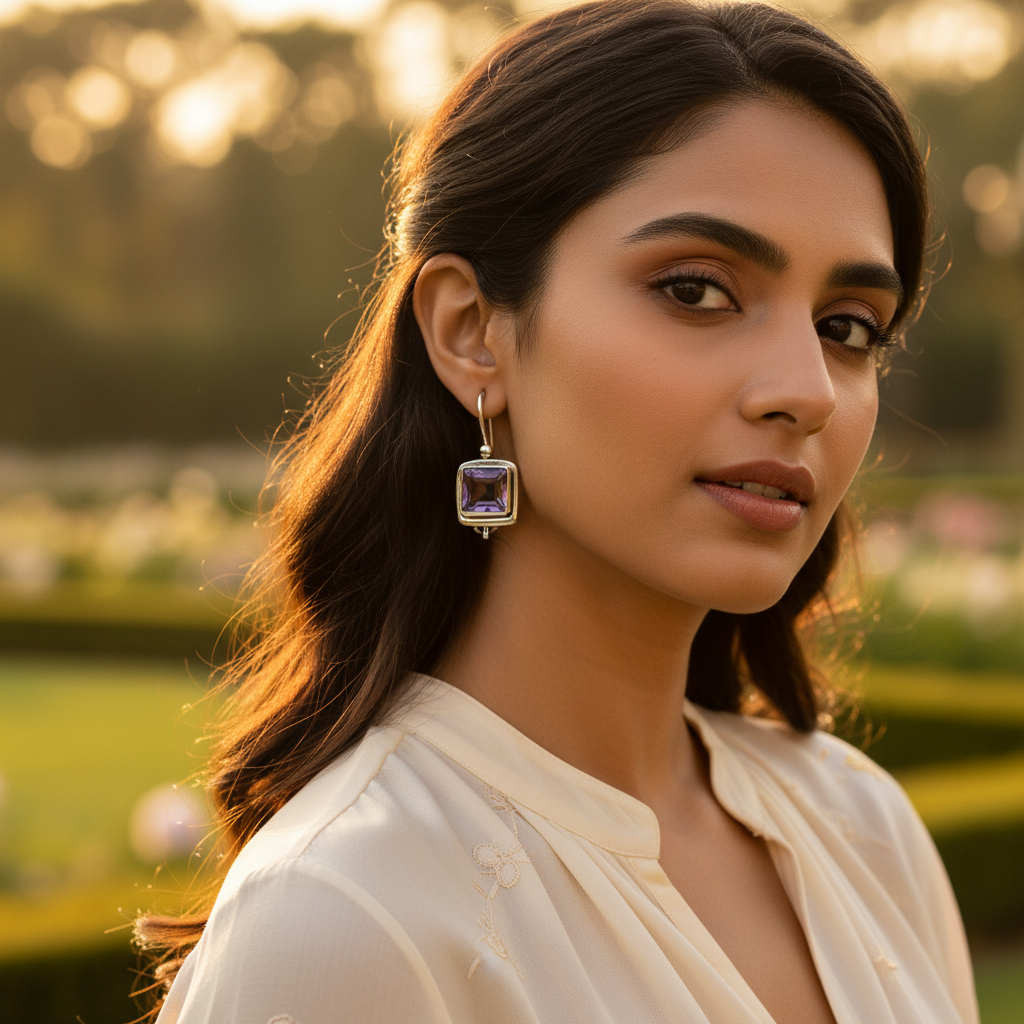 925 Silver Amethyst Square Earrings for Women | Gift