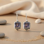 Load image into Gallery viewer, 925 Silver Amethyst Square Earrings for Women | Gift
