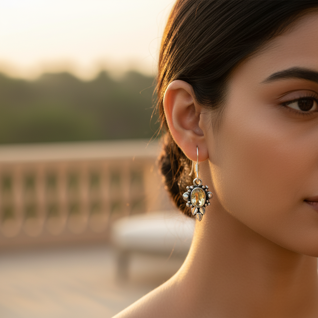 925 silver citrine earrings for women | gemstone jewelry
