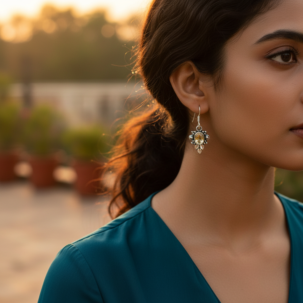 925 Silver Citrine Earrings for Women | Gemstone Jewelry