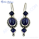 Load image into Gallery viewer, 925 sterling silver drop earrings with amethyst gemstones, purple stone, for women
