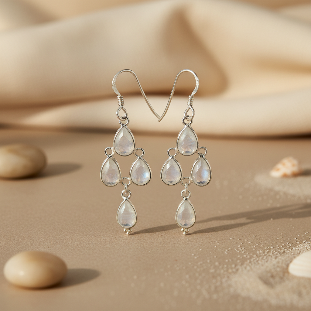925 Silver Moonstone Chandelier Earrings for Women | Gift Jewelry