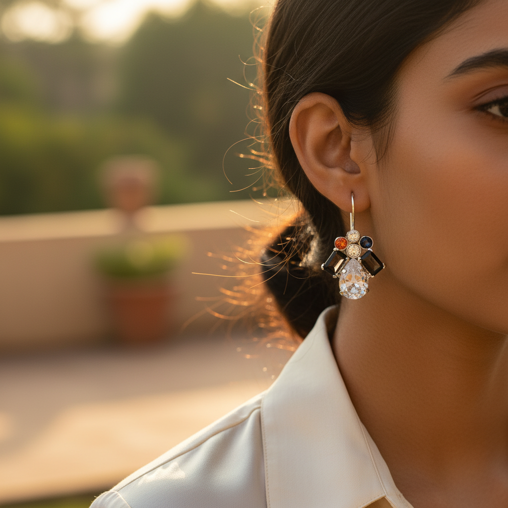Silver Gemstone Earrings for Women | Statement Jewelry