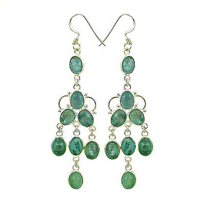 925 Silver Emerald Chandelier Earrings for Women