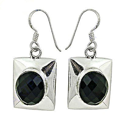 925 Silver Black Onyx Square Drop Earrings for Women