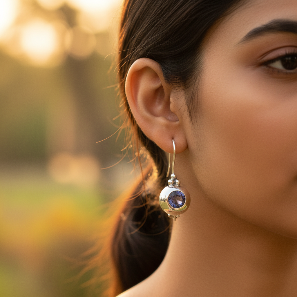 925 Silver Blue Gemstone Earrings for Women | Daily Wear