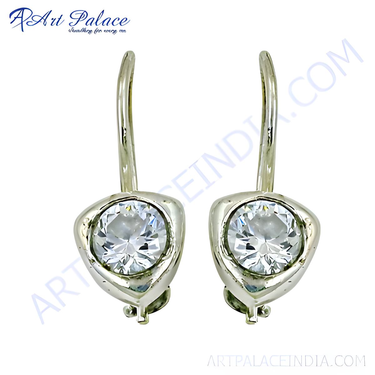 925 sterling silver drop earrings with a round white cubic zirconia stone for women