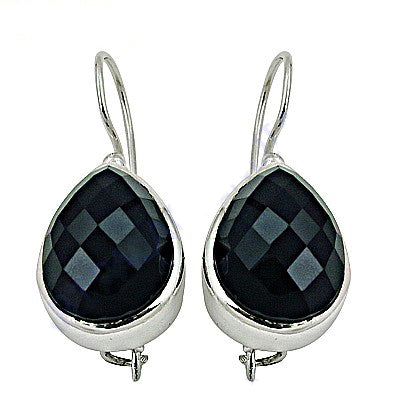 925 Silver Black Onyx Teardrop Earrings for Women