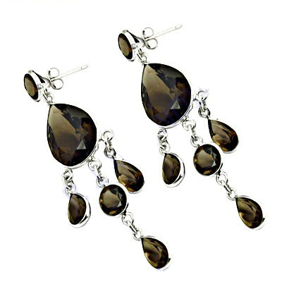 Smoky Quartz Dangle Earrings in 925 Silver for Women
