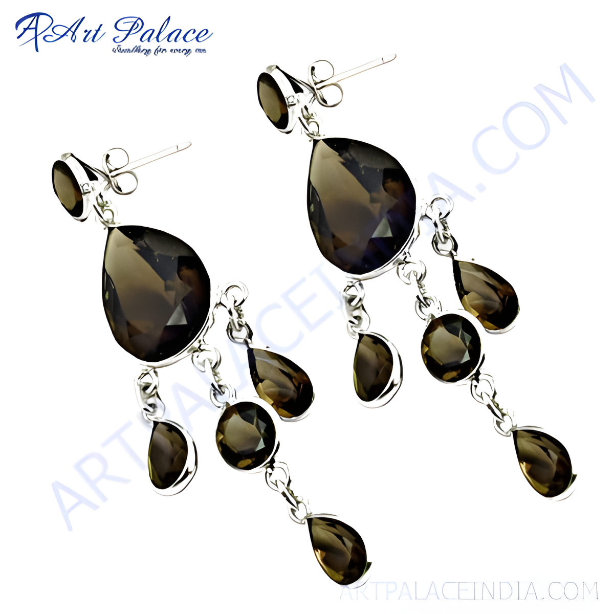 925 sterling silver dangle earrings with smoky quartz gemstones in brown