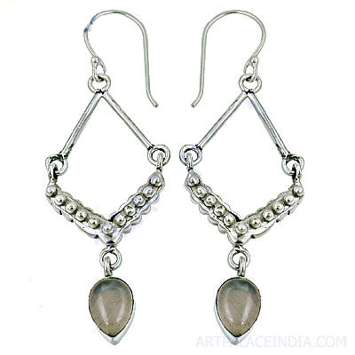 925 Silver Rose Quartz Drop Earrings for Women | Gemstone Jewelry